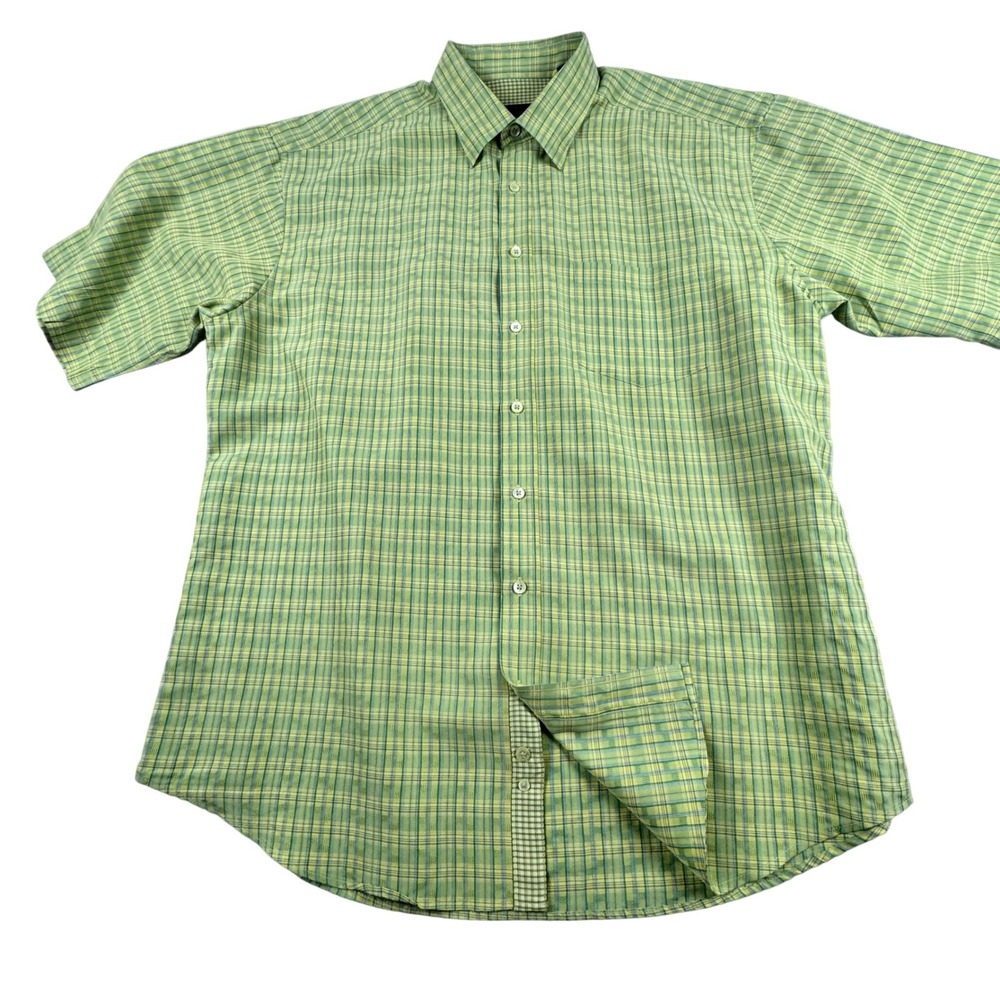 Bugatchi Uomo Mens Green Plaid Short‎ Sleeve Button Down Size XXL Shirt